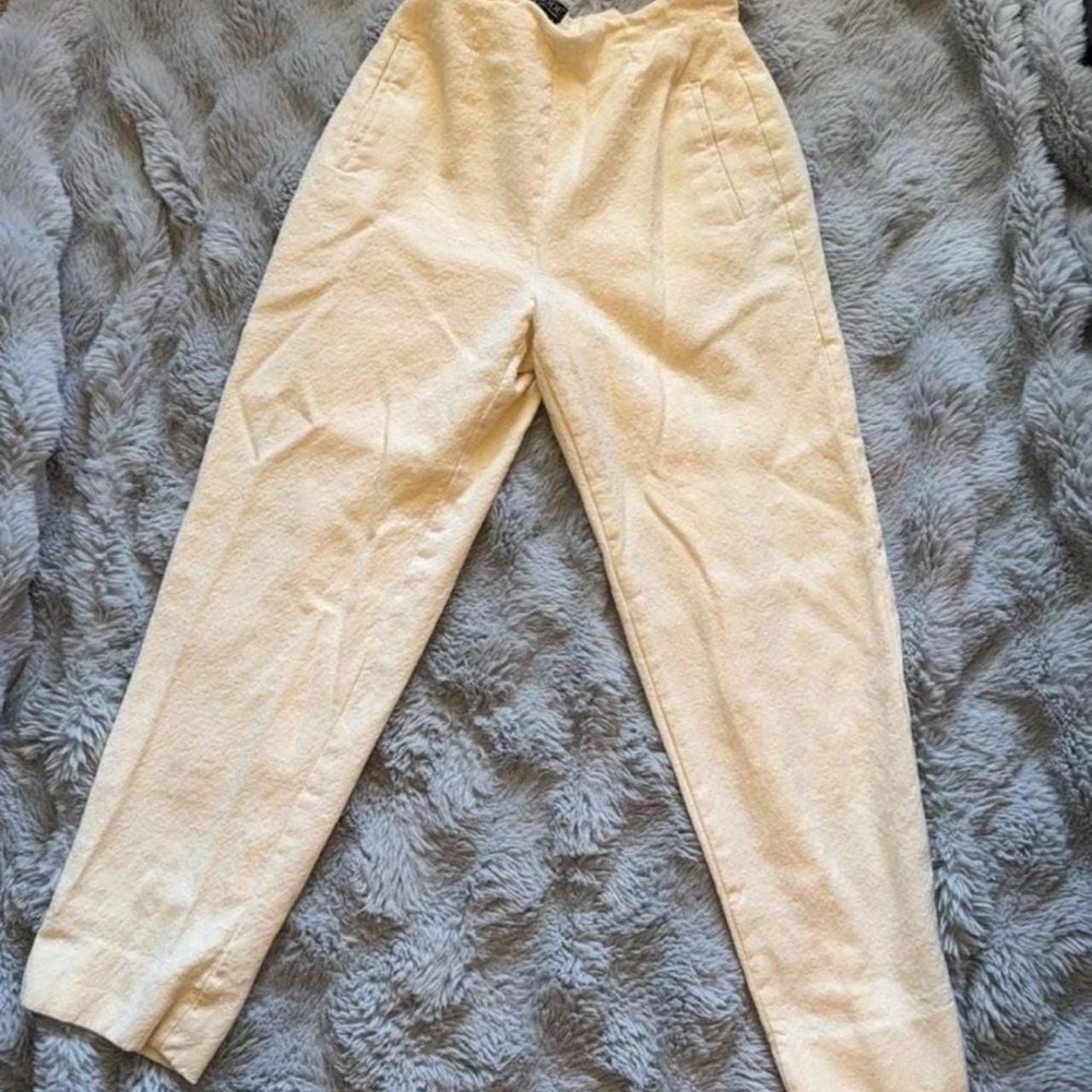Vintage Episode Wool Tapered Trousers‎ Lined Pale Yellow High Waisted Pants